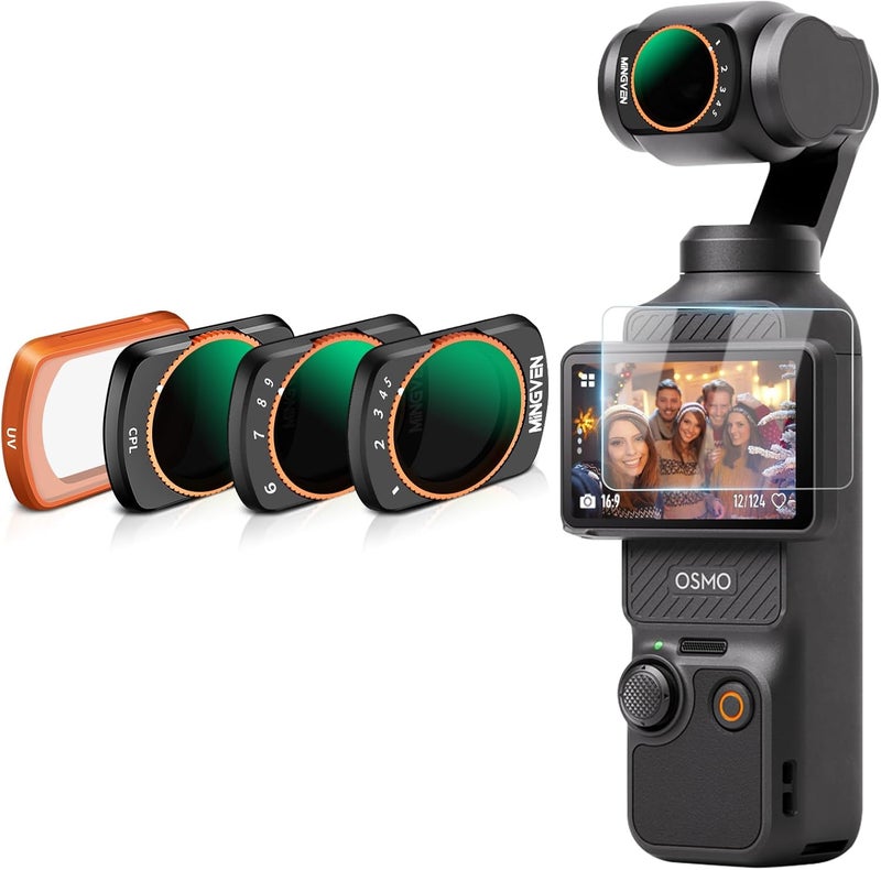 MINGVEN Magnetic Adjustable ND Filters Set for DJI Osmo Pocket 3/Xtra Muse Camera Accessories, Adjustable ND Filters 1-5 Stops + 6-9 Stops - 4 Pack (CPL, UV, VND2-32 VND64-512) - Image 1
